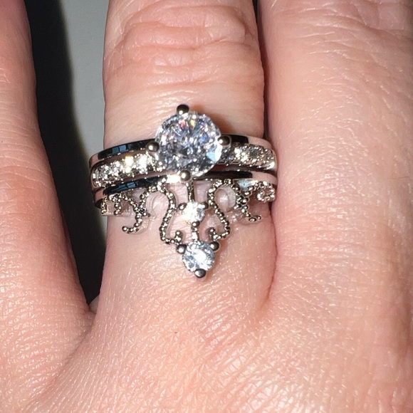 💍 Luxury 925 Sterling Silver Princess Rings Set 2 in 1 - Picture 4 of 12